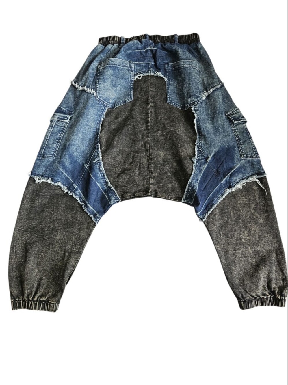 Baggy Patchwork Cargo Harem Jeans Black Blue Denim Sz M? Streetwear Art To Wear